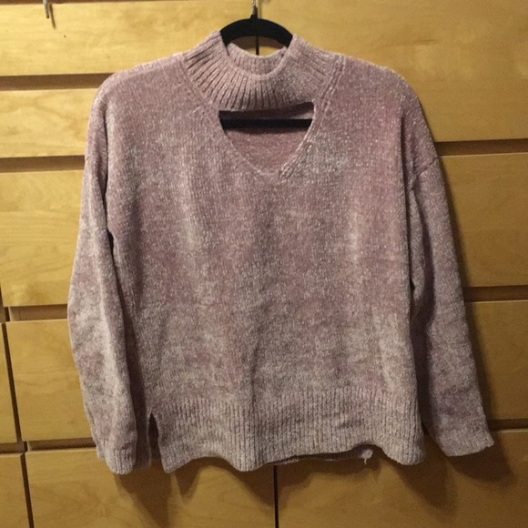 Pink Rose Sweaters - Dusty Pink Chenille Choker Sweater